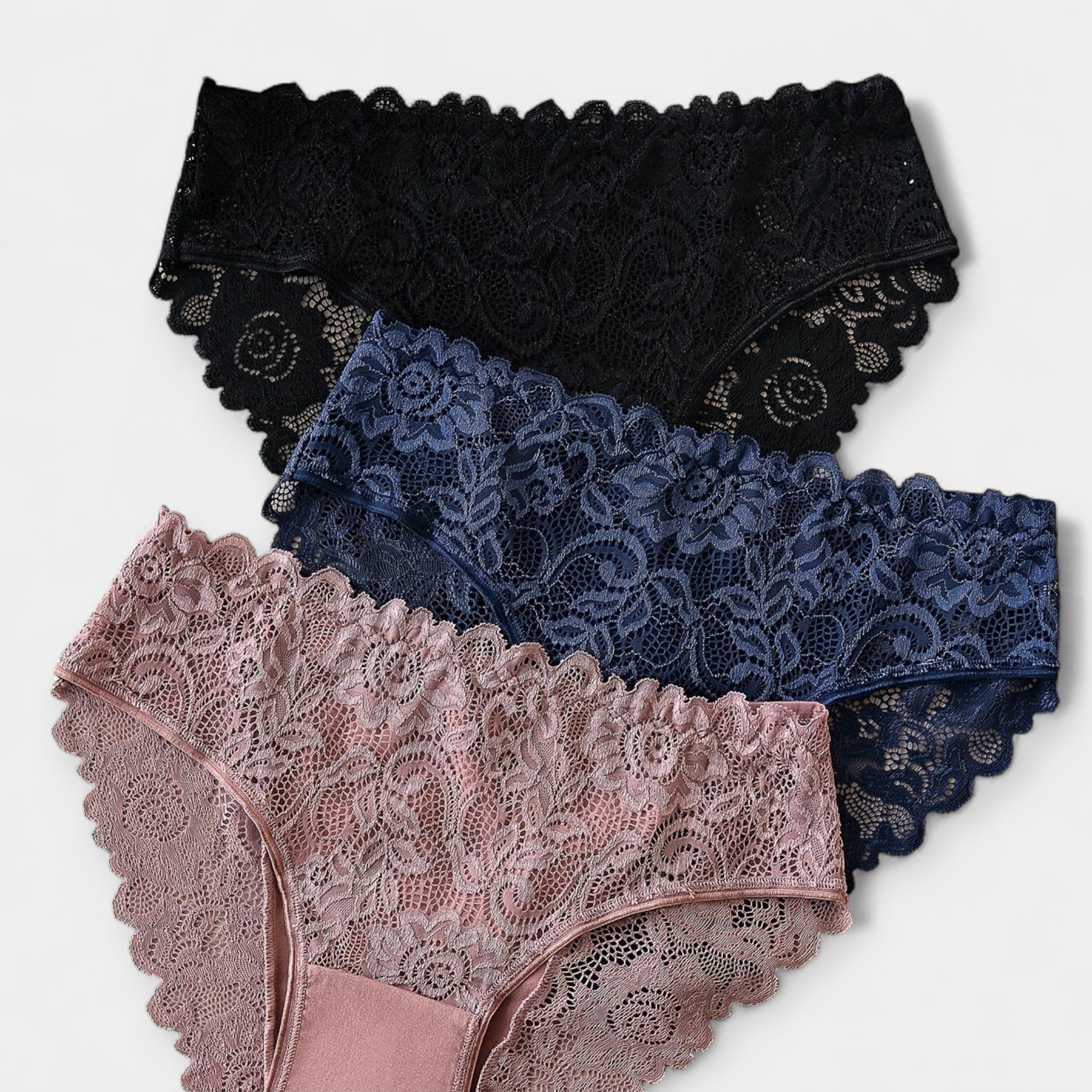 #Color_Paquete de 3 Conjuntos de Lencería de Encaje (Negro-Manzana Descolorida-Azul Marino)