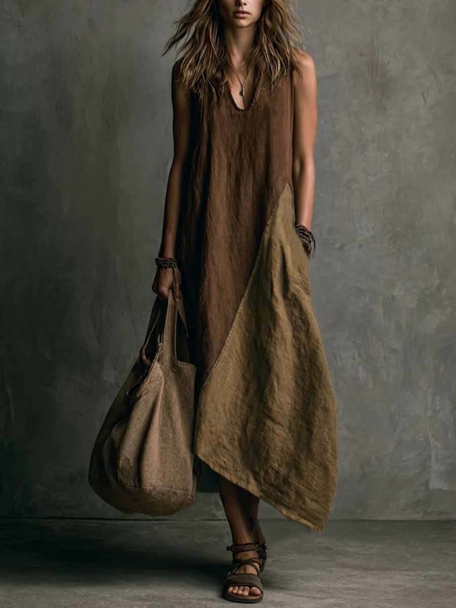 Vestido largo asimétrico patchwork