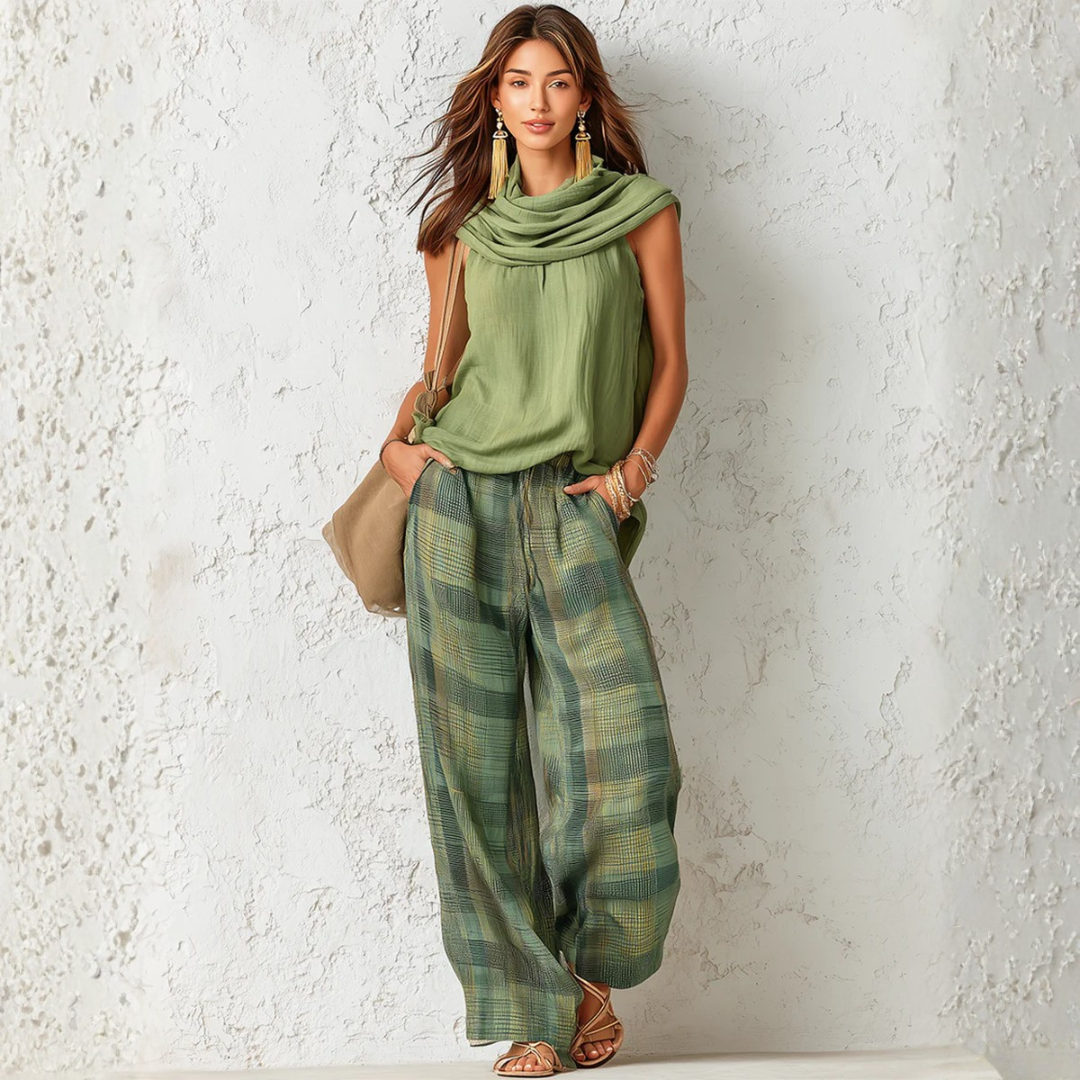 Conjunto de top sin mangas Sage Breeze y pantalón