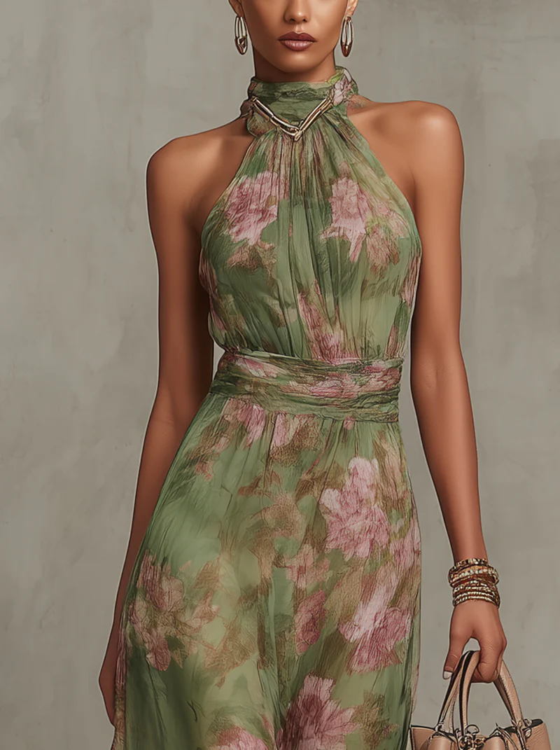Vestido largo elegante con cuello halter