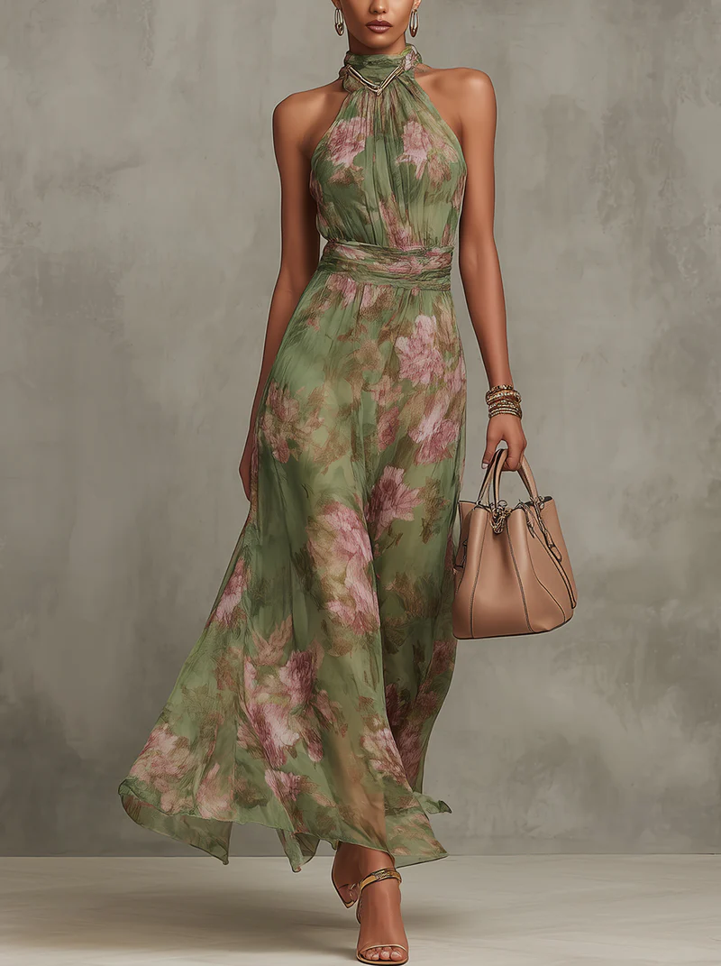 Vestido largo elegante con cuello halter