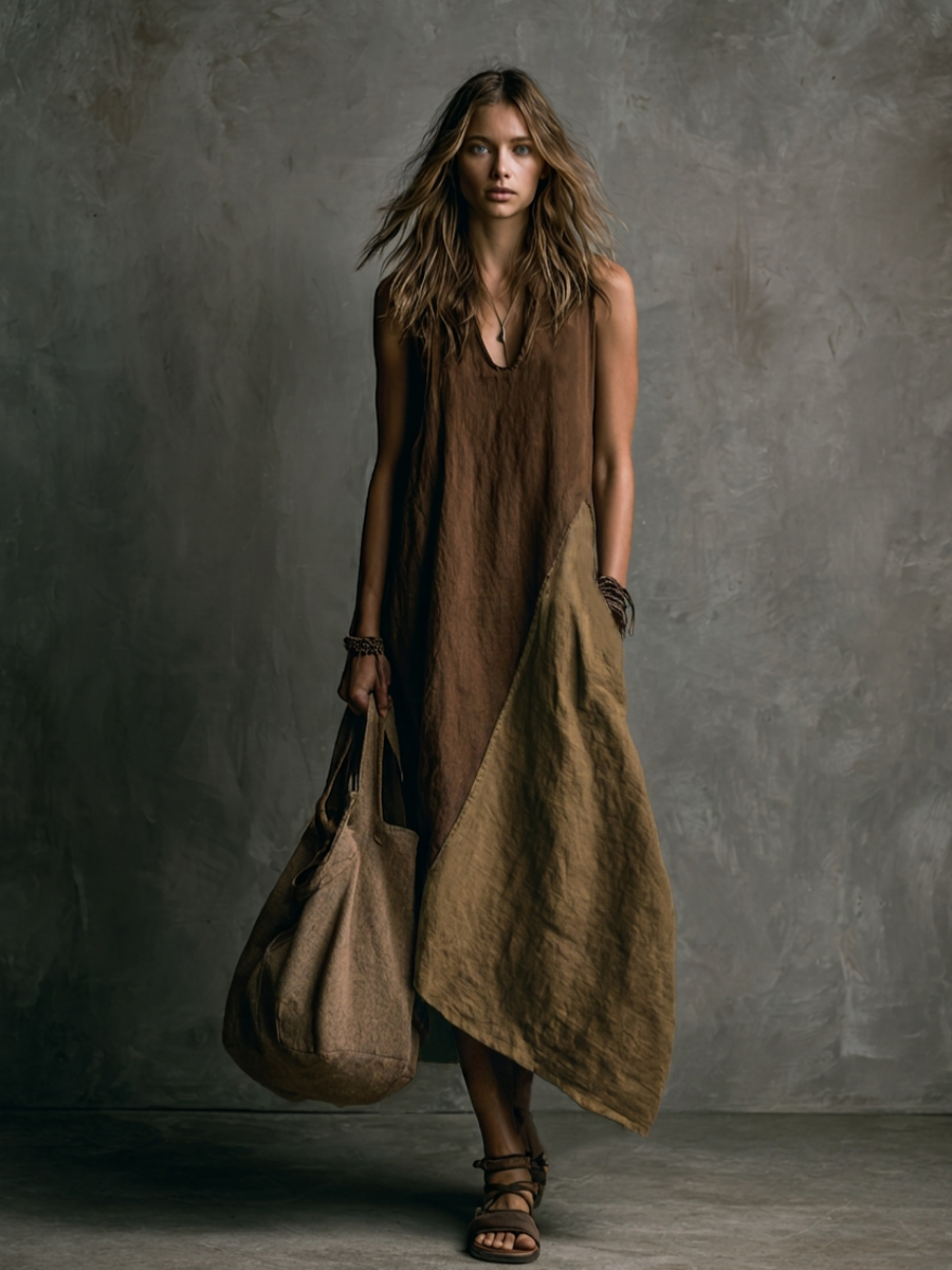 Vestido largo asimétrico patchwork