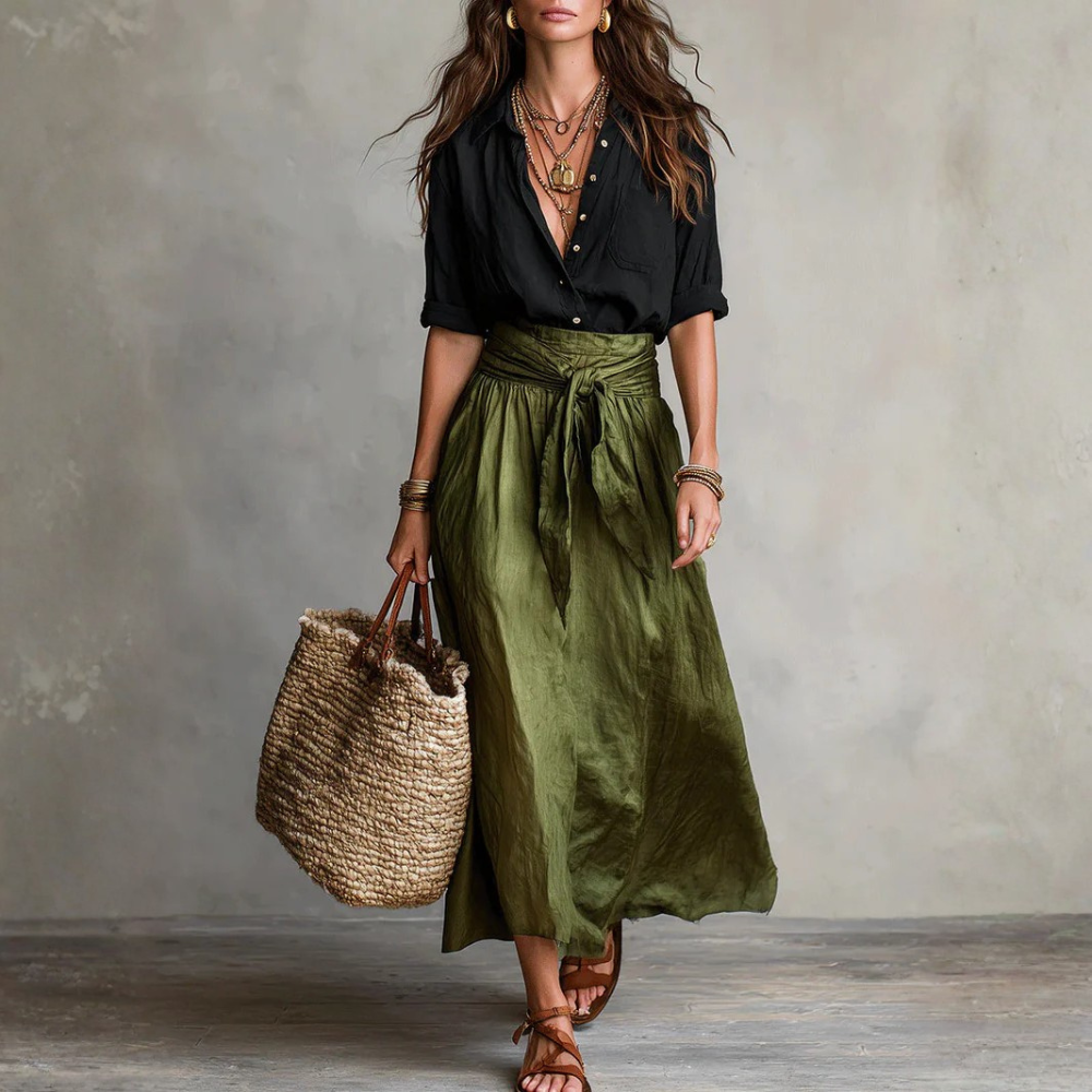 Conjunto completo de camiseta y falda midi