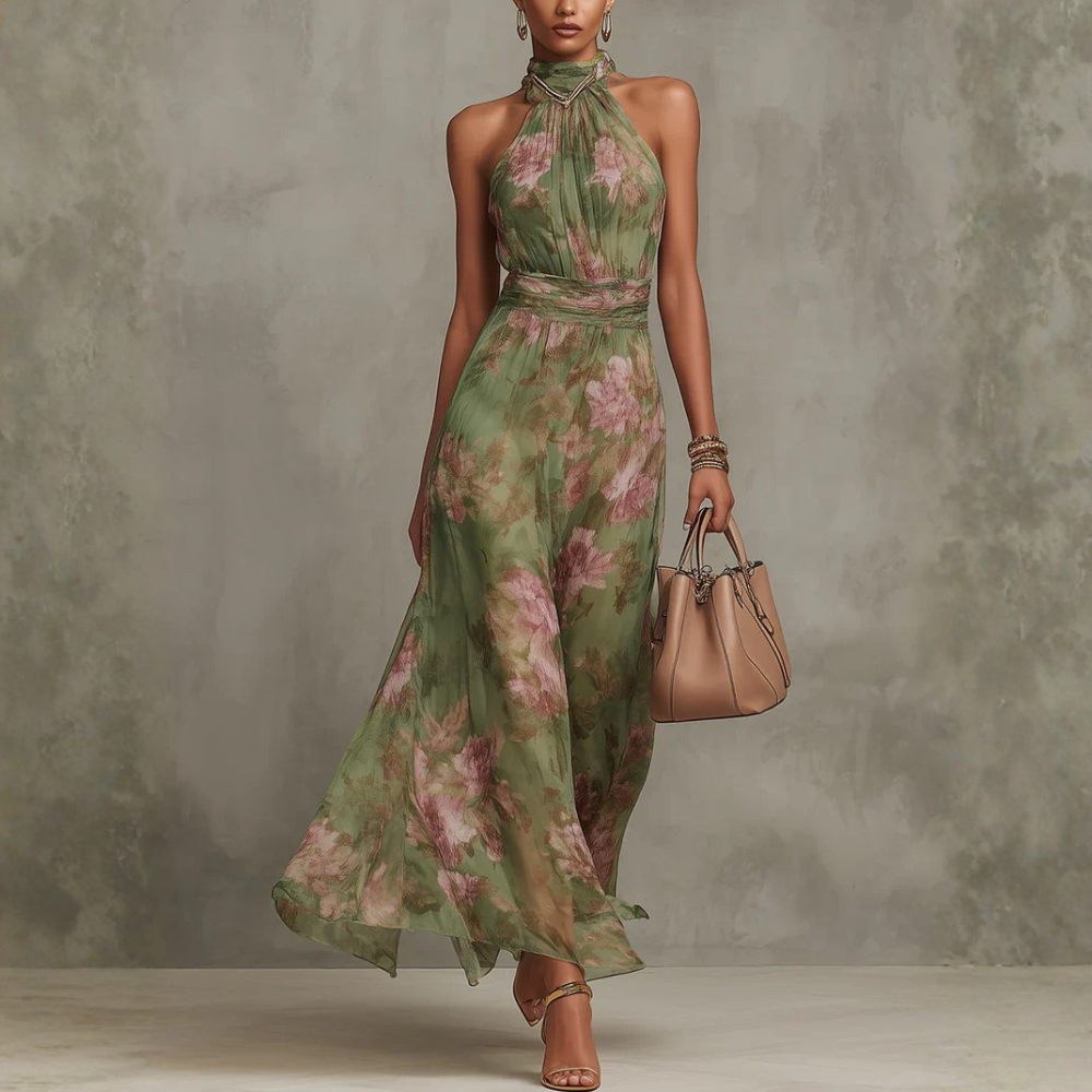 Vestido largo elegante con cuello halter