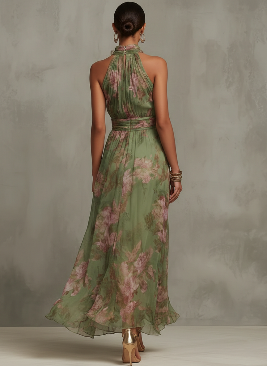 Vestido largo elegante con cuello halter