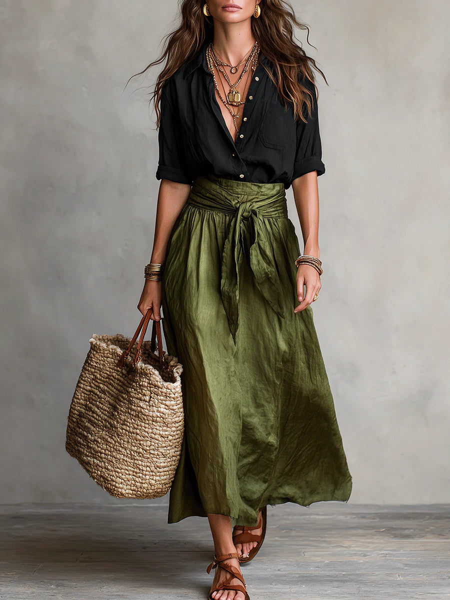 Conjunto completo de camiseta y falda midi