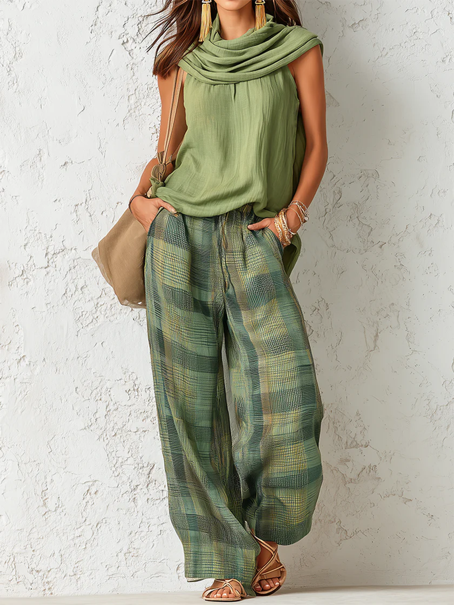 Conjunto de top sin mangas Sage Breeze y pantalón